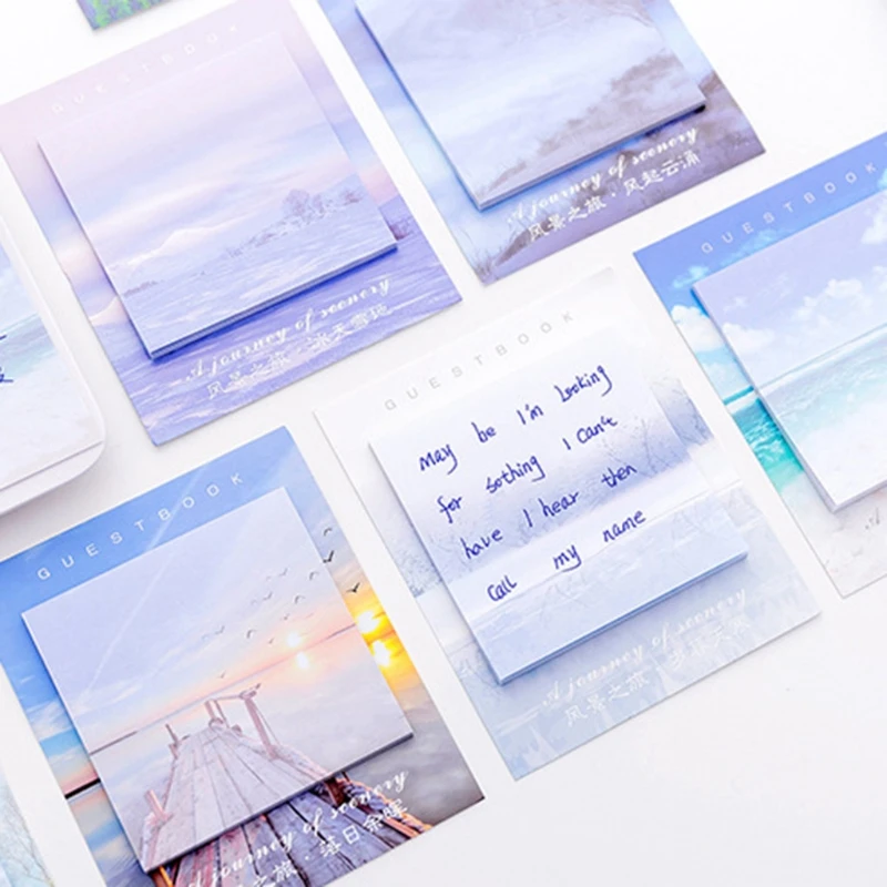 

4Pcs Creative Scenery Memo Pad Sticky Notes Writing Pads Labels Mark Stickers