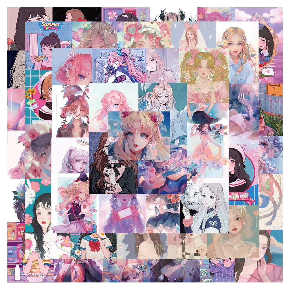 

50PCS Candy Department Girl Heart Cartoon Style Graffiti Sticker For Fridge Scrap Stationery Material Supplies Decal Stickers F3