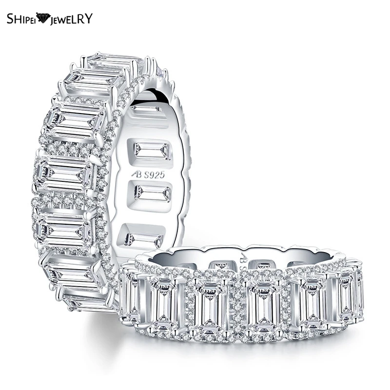 

Shipei 100% 925 Sterling Silver Emerald Cut Created Moissanite Gemstone Elegant Anniversary Ring For Women Fine Jewelry Band