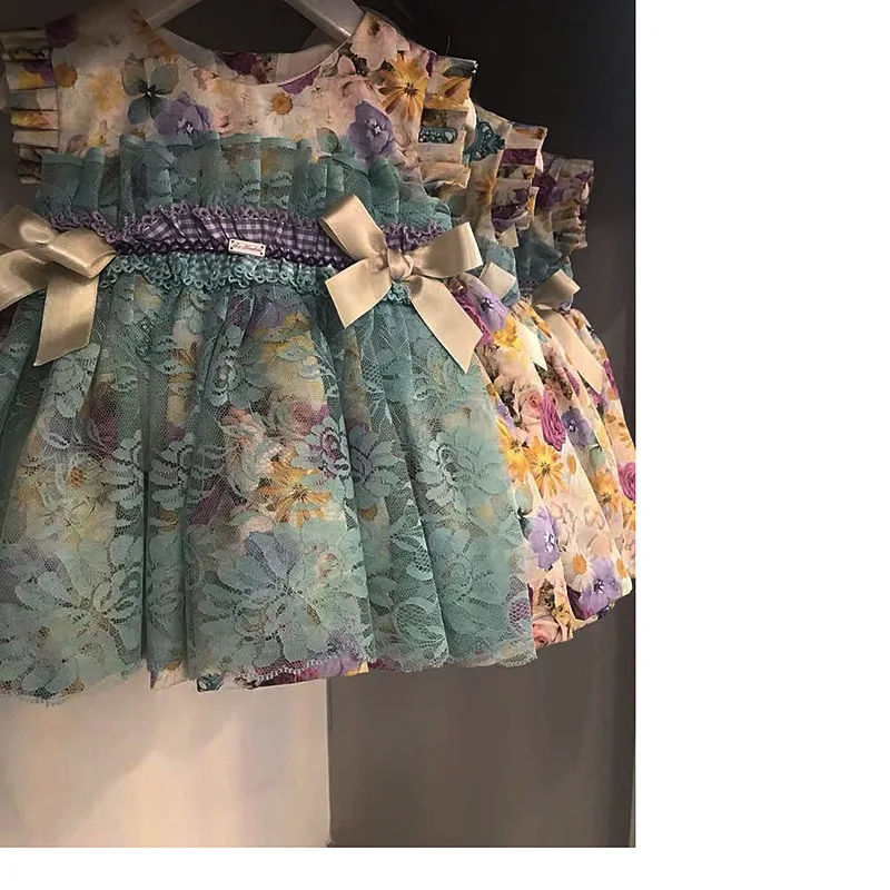 6738 Dress + Cap Short Toddler Print Tutu Princess Baby Girl Party Wedding Brithday Kid For Wholesale Clothes | Детская одежда и