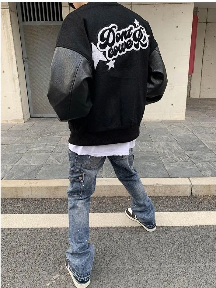 

2021 Hip Hop College Jackets Mens Furry Stars letters Embroidery Color Block Harajuku Varsity Jacket Women Baseball Coats Unisex