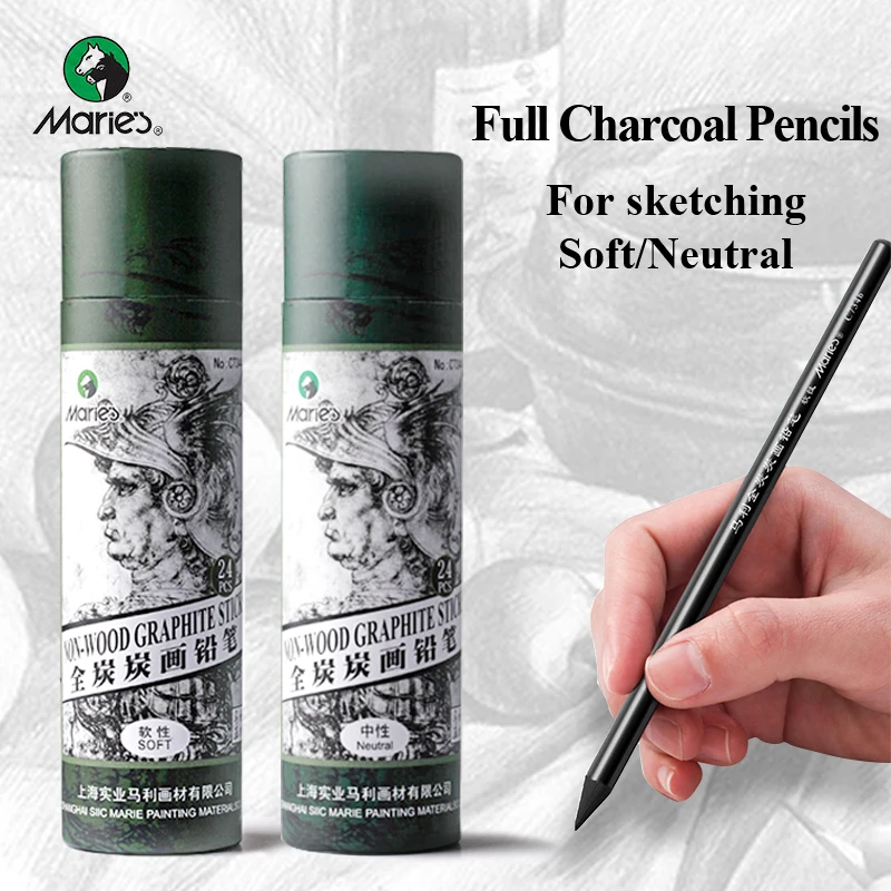 S Non-wood Graphite Sticks Sketch Charcoal Pencil 24pcs Soft/medium Charcoal Pens Stationery