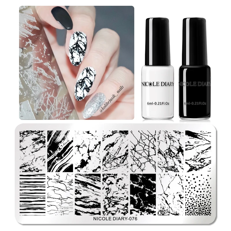 Набор для стемпинга NICOLE DIARY дизайна ногтей Мраморные линии штамповочные пластины