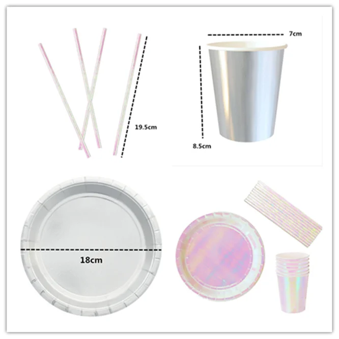 

Wholesale Disposable Tableware sets Silver paper Hot silver cutlery Plates/cups/straws Iridescent Wedding Birthday party Dish