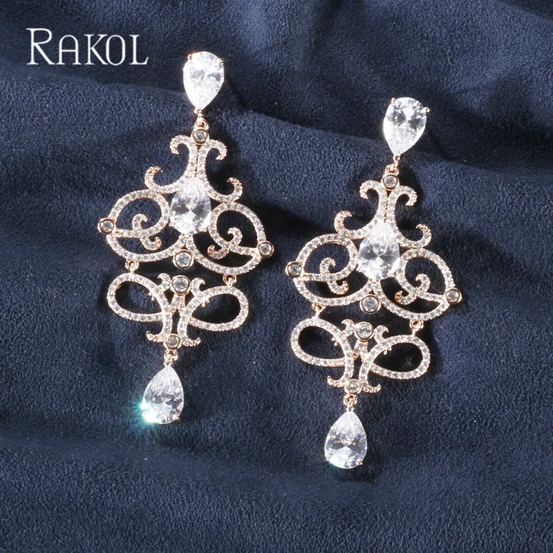 Женские Висячие серьги RAKOL Винтажные висячие с цирконием и кристаллами свадебные
