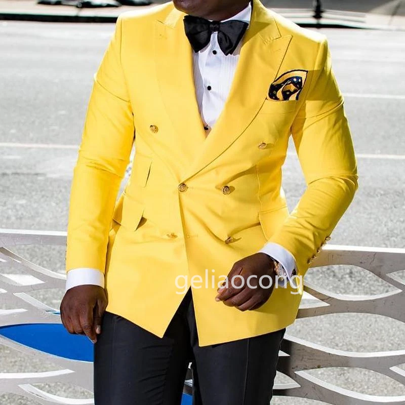 2021 New 1 piece Yellow/Pink/Blue Men's blazer suit jacket Slim Fit Double-Breasted Peak Lapel Blazer Jacket for Weeding Groom