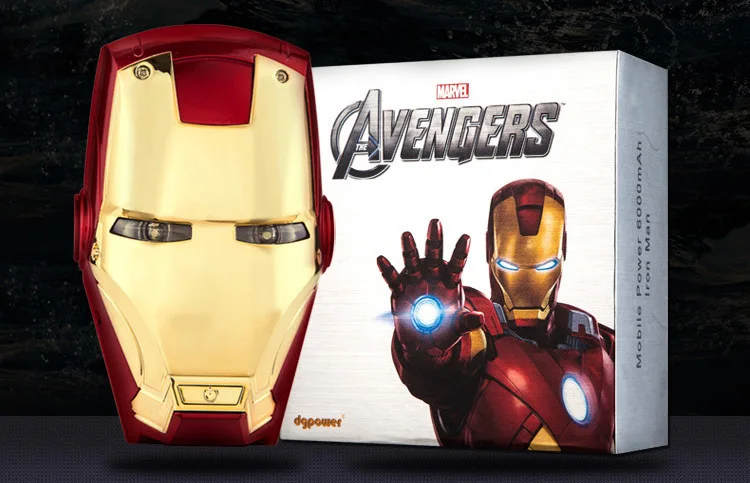 Новые Мстители Железный человек голова Мощность банк Зарядное устройство USB 6000