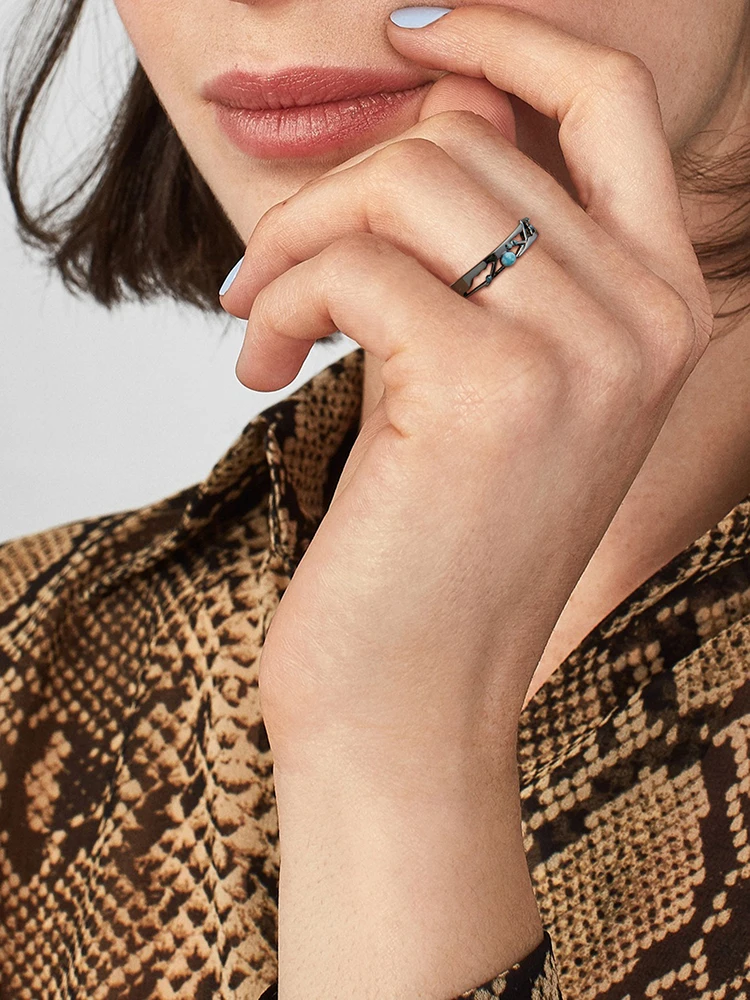 

INALIS Black Adjustable Opening Ring Blue Bright Cubic Zirconia Rings 925 Silver Jewelry For Lover' Wedding Gift New Arrival