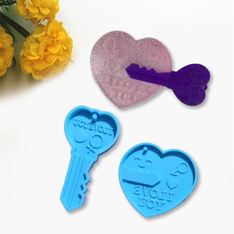 2 Pcs Lovers Heart and Lock Shape Phone Chain Epoxy Resin Mold Keychain Silicone Mould DIY Crafts Jewelry Pendant Casting 13MD | Украшения
