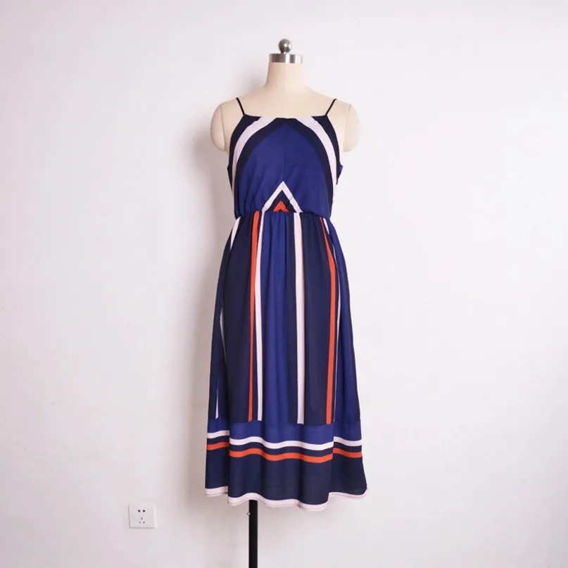 

Thin Sexy Women Beach Dress Summer 2020 Sleeveless Off Shoulder Striped Printed Loose Dress Patchwork Chiffon Dress Long Vestido
