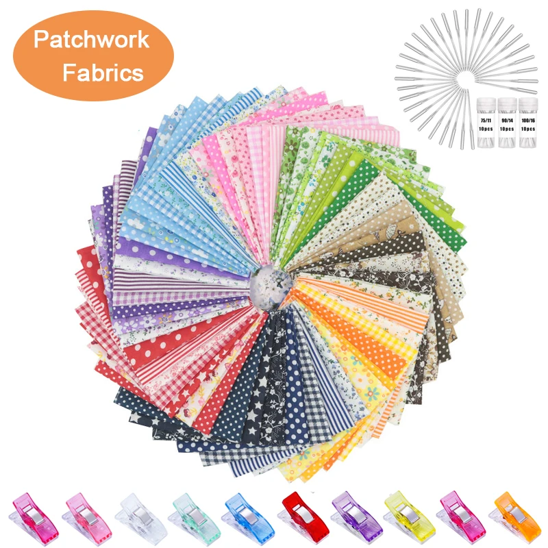 

56 pcs 25cm*25cm 100% Cotton Patchwork Fabrics with Needles Clips For Quilting Tilda Doll Cloth Sewing Kit