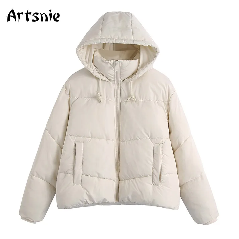 Artsnie/зимние парки с капюшоном для женщин теплые куртки на молнии длинным рукавом