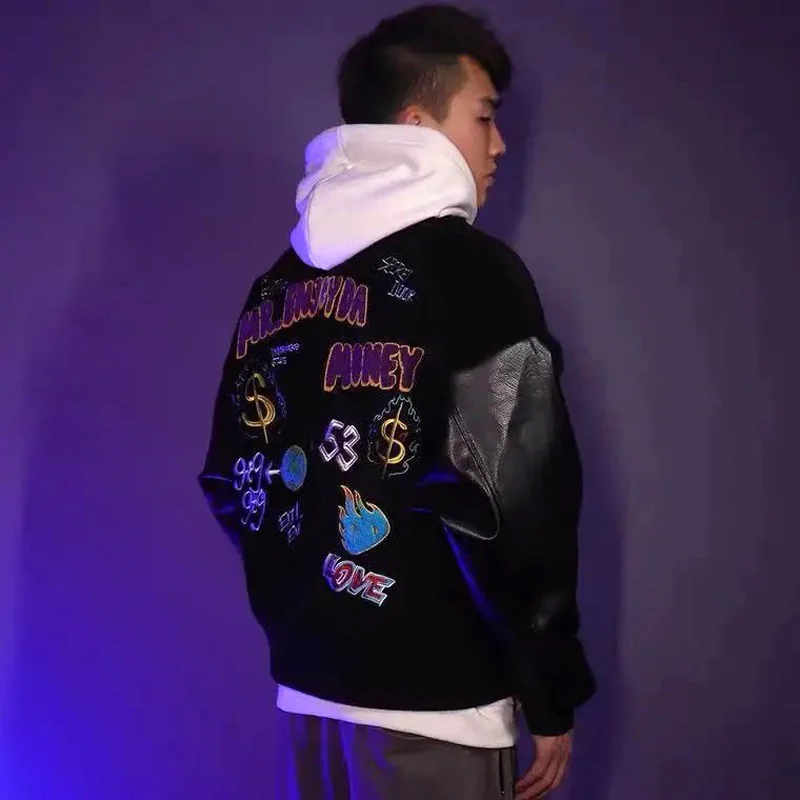 Hip Hop Baseball Jackets Men Letter Embroidery Patchwork Harajuku Varsity Jacket Punk Black Coats Unisex 2021 Autumn | Мужская одежда