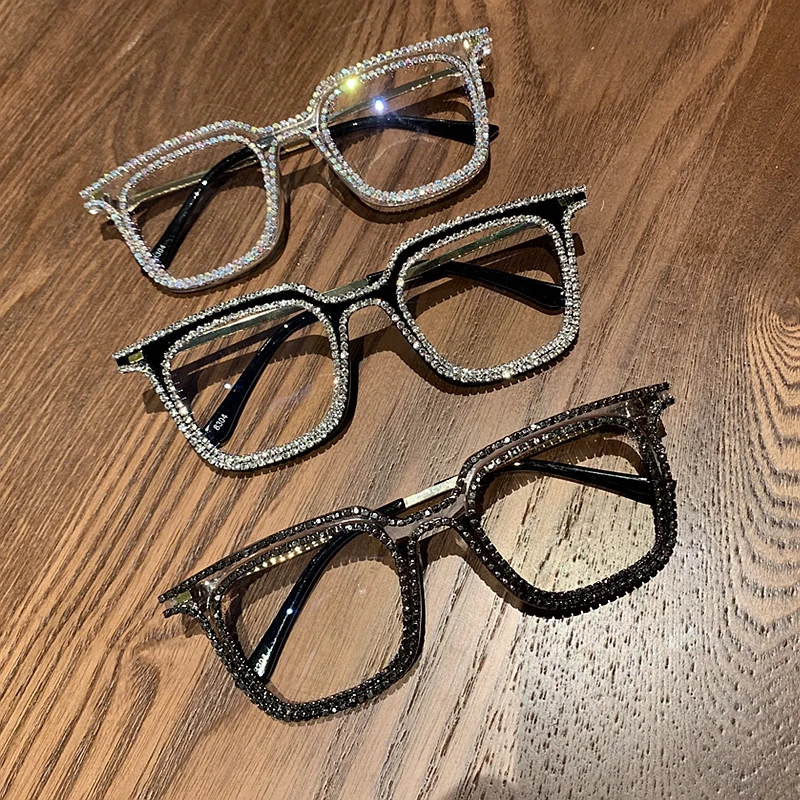 

Bijziendheid Verziendheid Vrouwen Zonnebril Vintage Clear Lens Bril Dames Luxe Strass Brillen Mannen Optische Shades