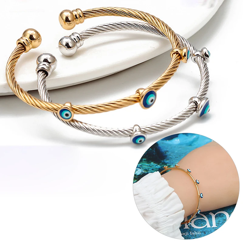 

Lucky Eye Dropping Oil Turkish Evil Eye Bracelet Gold Silver Color Bangles Gifts