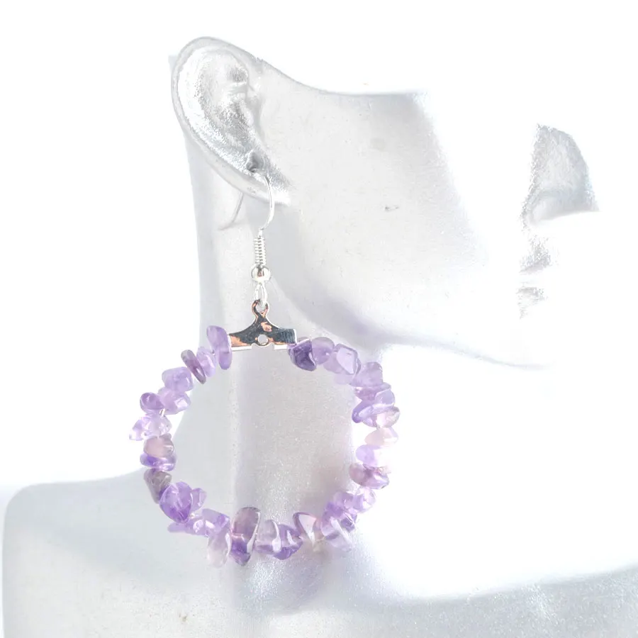 

WOJIAER Natural Gem Stone Dangle Earring Amethysts Chip Bead Healing Unique Jewelry for Women PW9109