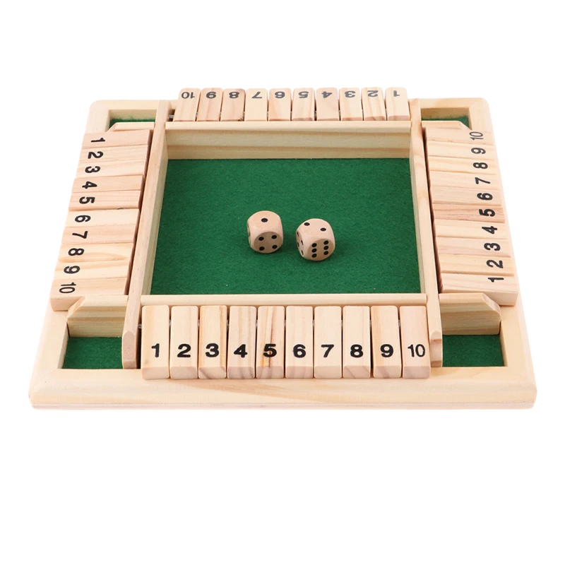 

Shut The Box Dice Board Game 4 Sided 10 Number Wooden Flaps Dices Game Set for 4 People Pub Bar Party SuppliesDropshippig