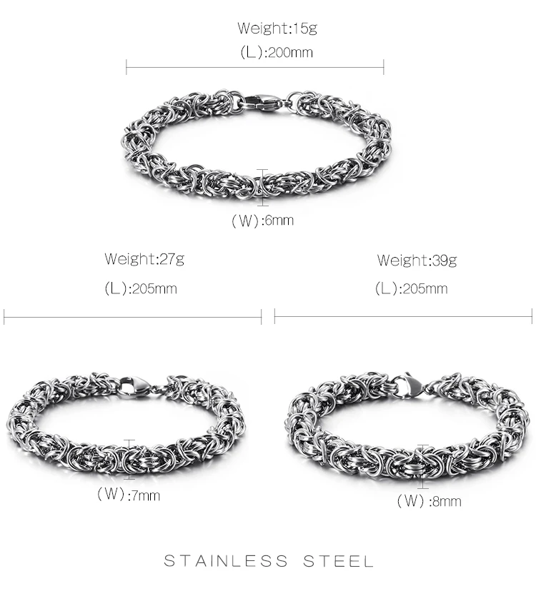 6/7/8 мм Широкий Классический Нержавеющая сталь витая Цепочка нитка Браслеты &