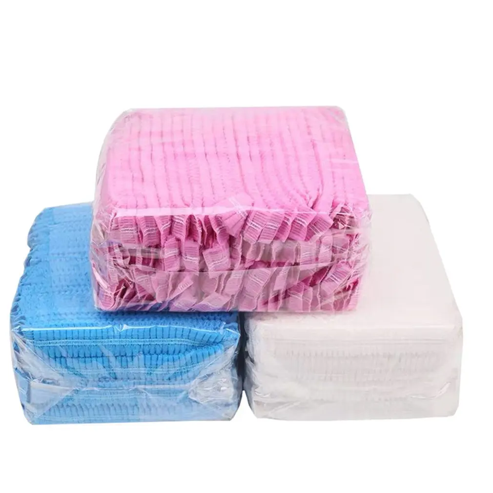 

100pcs Non-woven Disposable Shower Caps Pleated Anti Dust Hat One-Off Bathing Elastic Shower Hat Bathroom Products Bath Bonnet