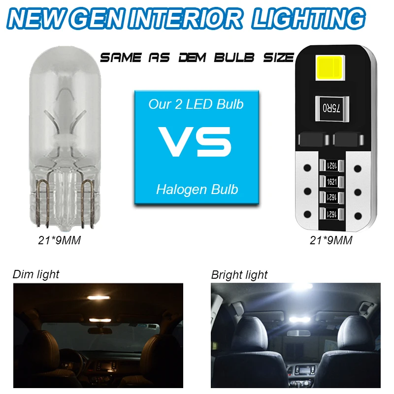 Wholesale 10/20/50 Pcs T10 W5W LED Bulbs 12V 6000K For License Plate Lights Rear Side Marker Parking Taillight |