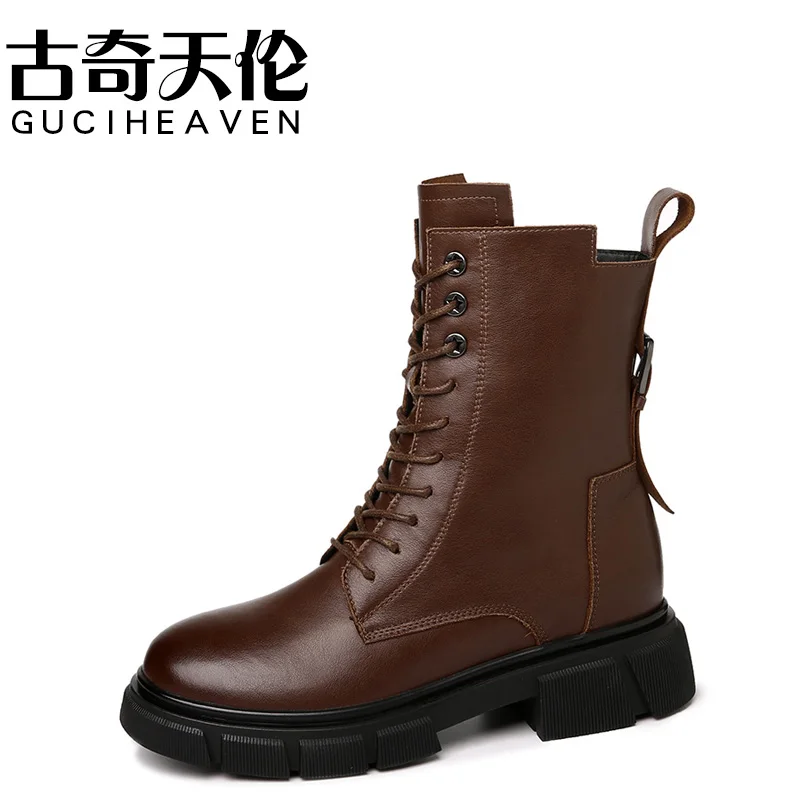 

2021 autumn new mid-heel thick-heel Martin boots women's shoes British style side zipper mid-tube boots ankle boots