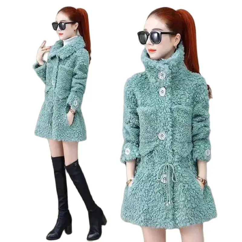 

Fur One-Piece Lamb Wool Coat Women's 2021 New Autumn Winter Jacket Mid-Length Lamb Wool Granular Fleece Outwear Female Tops