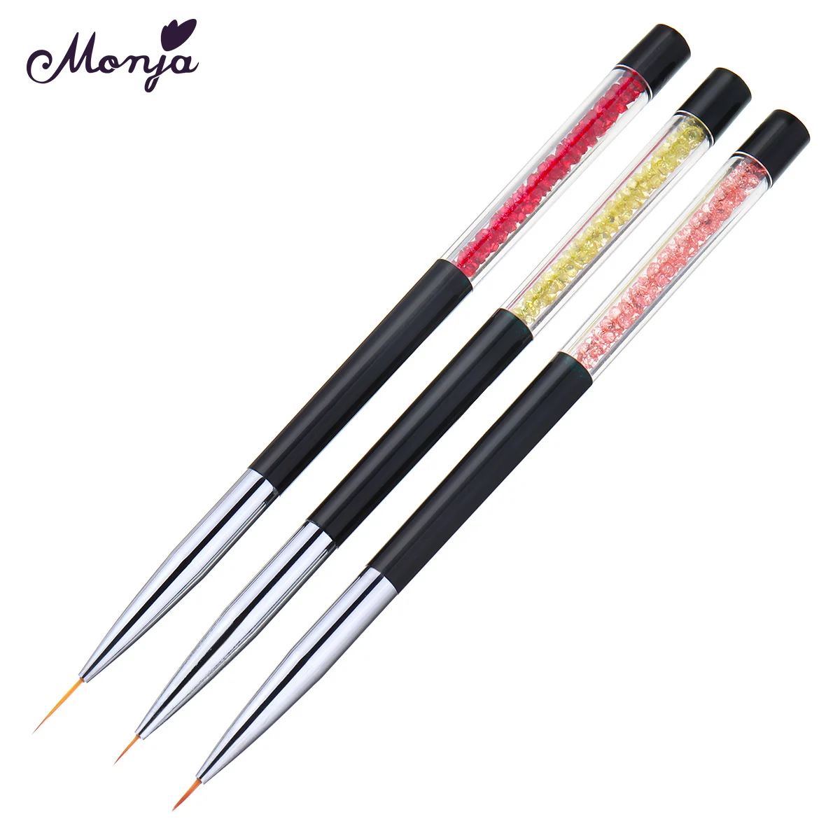 Monja 3 шт./компл. ручка со стразами для дизайна ногтей французские линии полосы