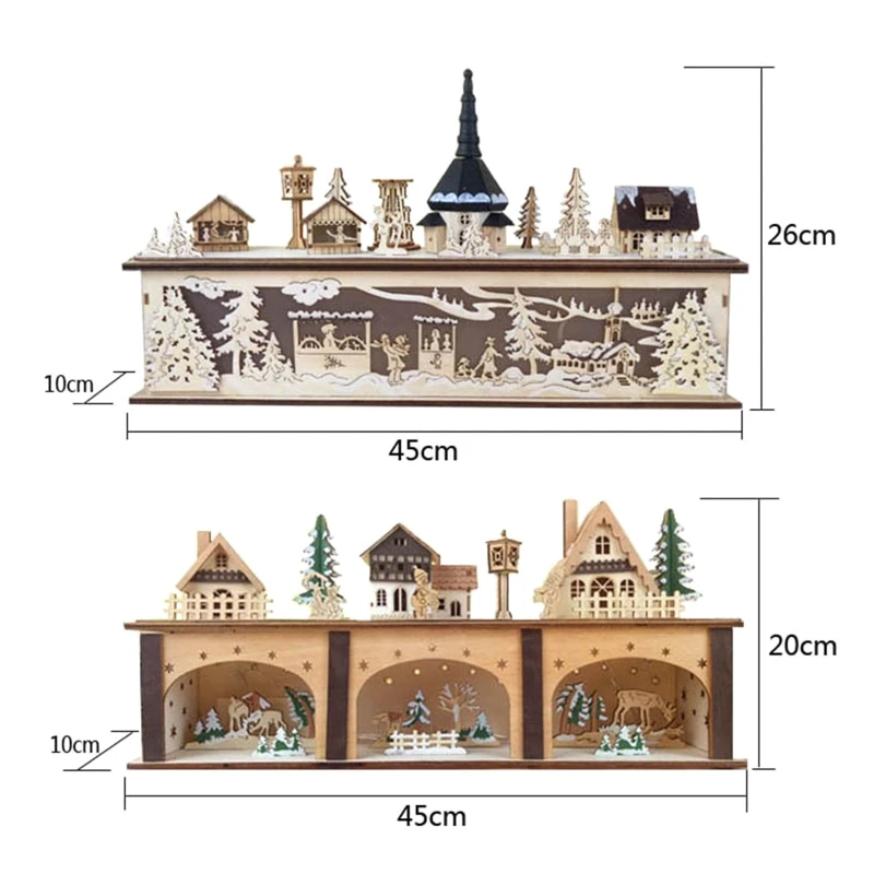 

Wooden Christmas House Tower Ornaments with LED Light Illuminated Decorations