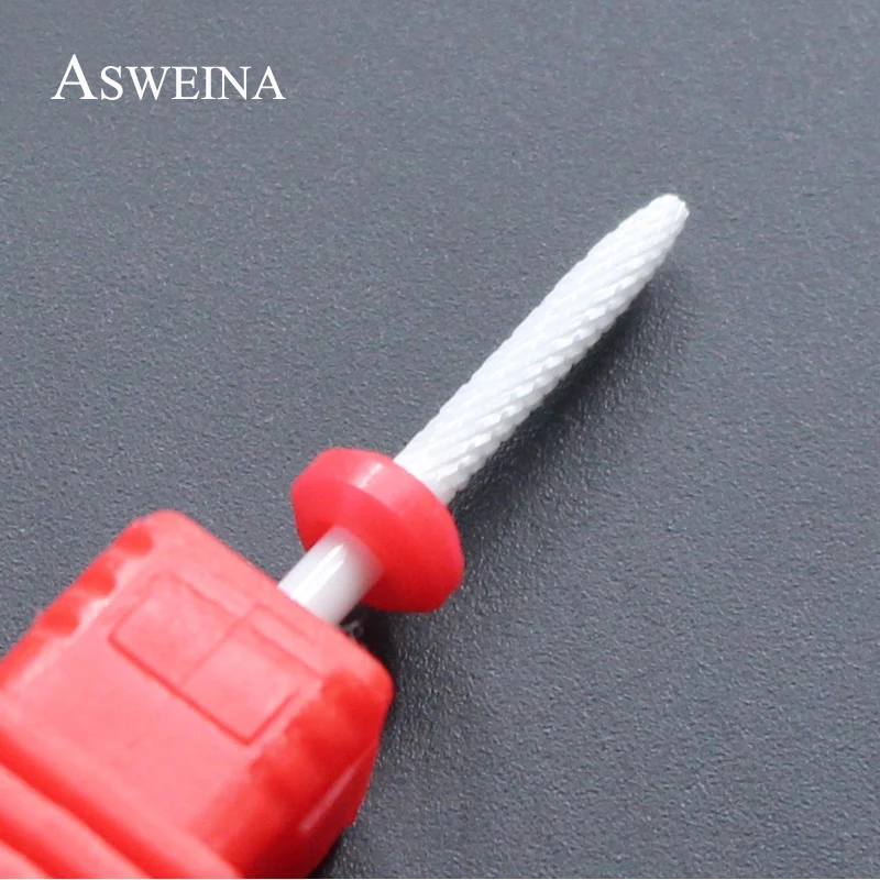 ASWEINA, профессиональные, 1 шт., керамические, белые, Cuspidal, дизайнерские, чистые сверла для ногтей, 3/32 дюйма, размер хвостовика, заусенцы, инструменты для ногтей, для салона