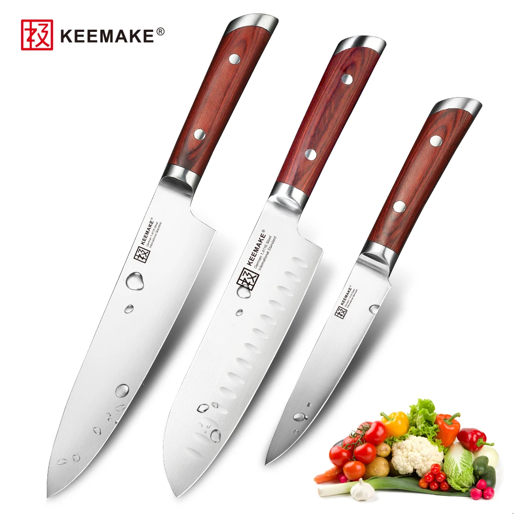 

Premium Chef Santoku Utility knife German 1.4116 Steel Sharp Blade Japanese 3pcs ножи кухонные Set Color Wood Handle Meat Cutter