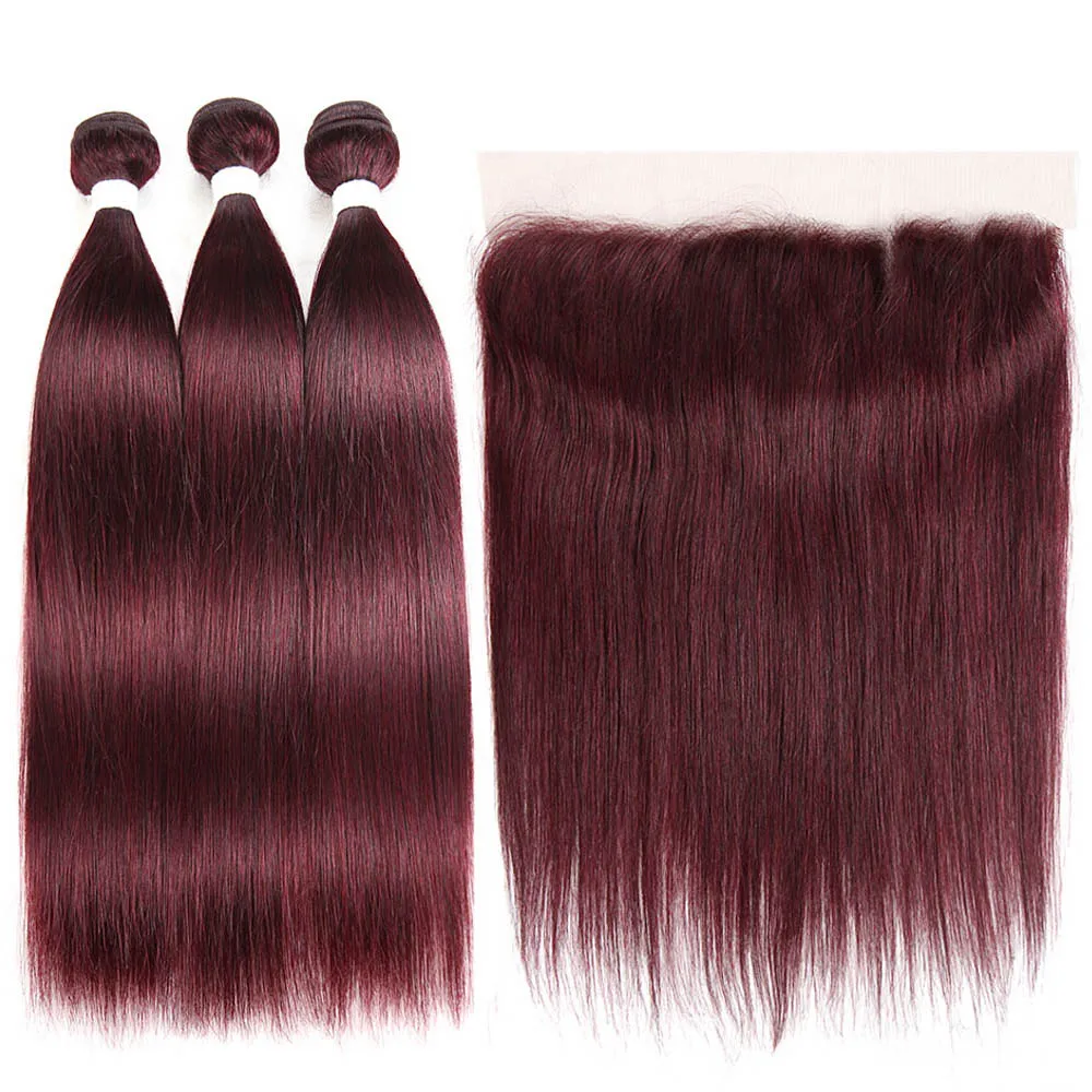 # 99J Бразильский Remy 13x4 синтетический фронтальный с натуральные кудрявые пучки волос EUPHORIA 99J бордовый красный цвет прямые утка пучок с закрытием - Цвет: # 99J
