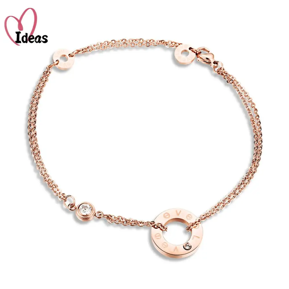 

Vintage Stainless Steel Rose Gold Inalid CZ Beaded Chain Round Charm Leg Anklets For Women Ankle Bracelet Woman Foot Jewelry