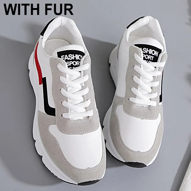 White with fur Модная повседневная обувь; женская летняя Удобная дышащая Белая обувь; женские кроссовки на платформе; Basket Chaussure Femme - Цвет: White with fur