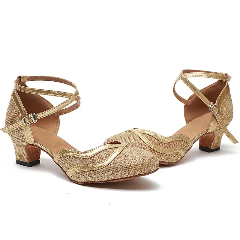 HROYL Women Latin dance shoes Female Girl Ladies tango Ballroom sandal salsa samba PU+Synthesis  Sexy Party Heeled 4.5-10CM