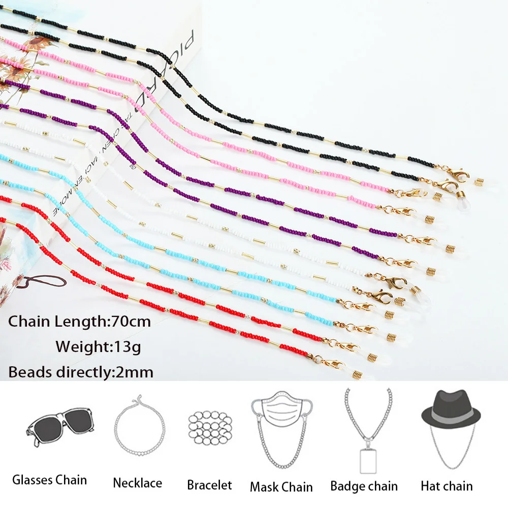 

2021 New Fashion Color Beaded Sunglasses Mask Holder Lanyard Student Folded Bracelet Non-slip Glasses Chain Neck Strap for Women