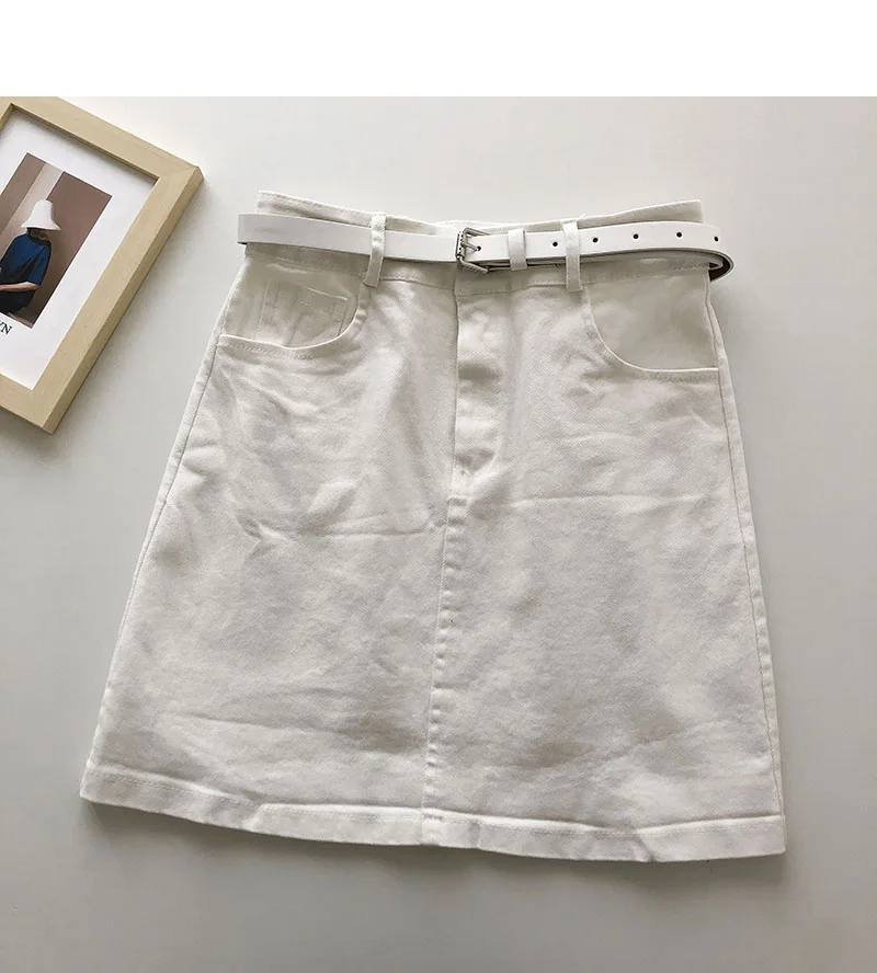 

Anti-glare high waist skirt female summer new style Korean fashion solid color A-line skirt with belt