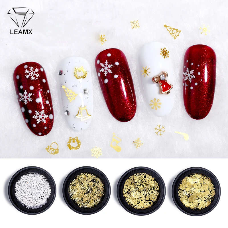 

LEAMX Mixed/Box Copper Nail Art Decorations Christmas Ornaments Snowflake Tree Stickers Nail Sequins Nail Patches Wholesale L544