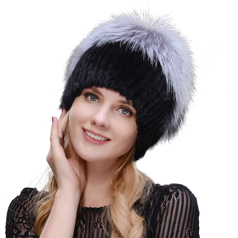 JERYAFUR русская зимняя меховая шапка Дамская стильная норковая вязаная шерстяная и