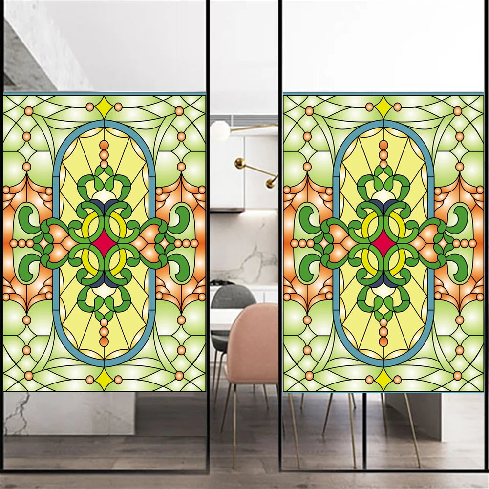 Декоративная витражная пленка для окон в церковном стиле без клея статическое