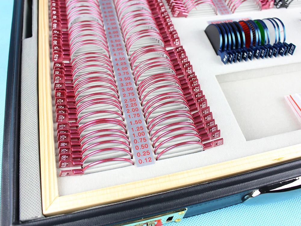 JSC 266 пробный набор линз класса А красный черный металлический обод кожаный чехол