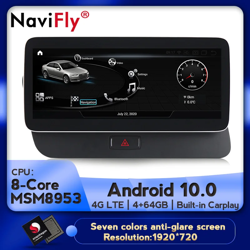 Navifly Android 10 0 25 дюймов gps навигация автомобильный DVD плеер мультимедийный для Audi Q5 8R