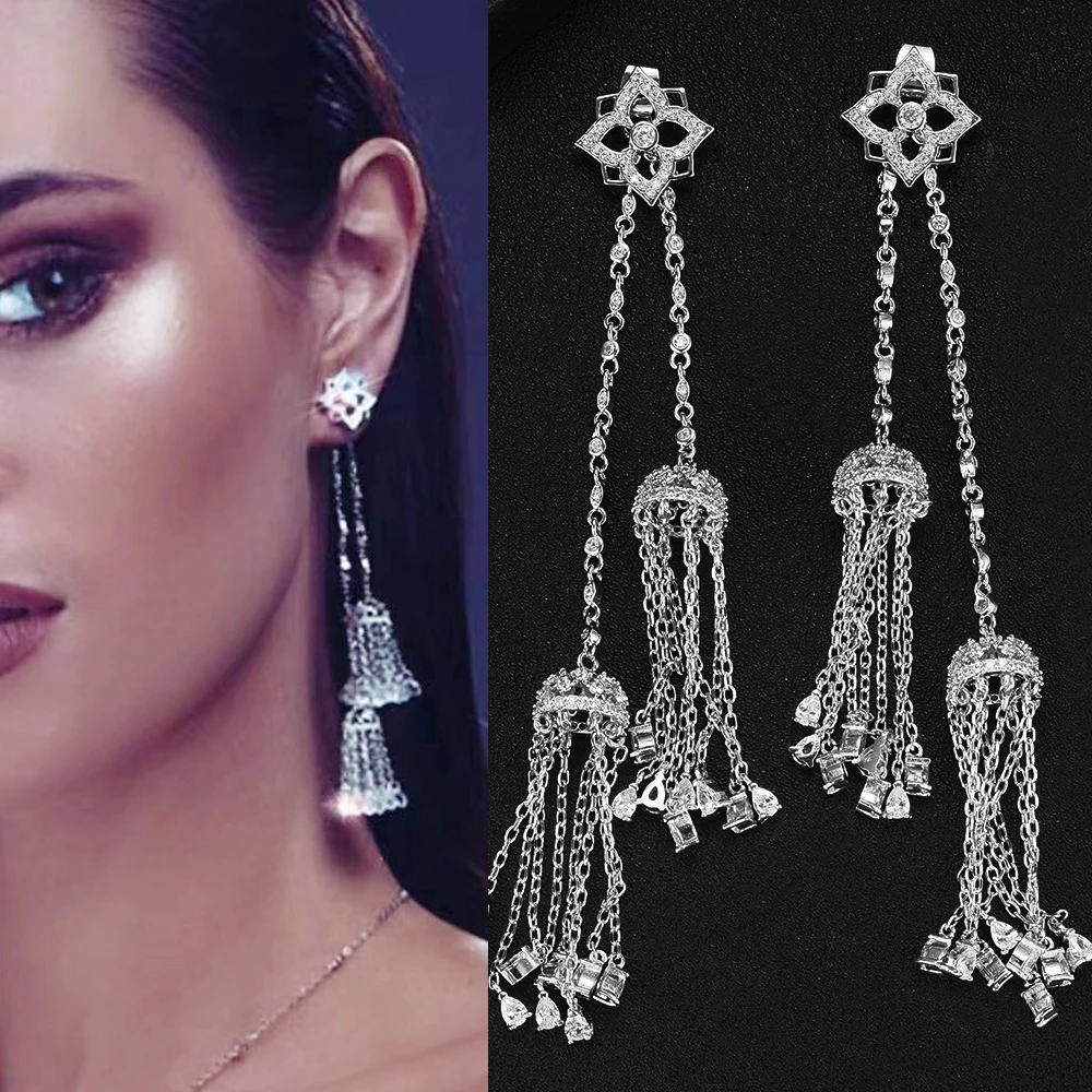 

Trendy New Long Earrings boucle d'oreille femme 2022 Statement Women Bridal Wedding Luxury Delicate Detachable Pendant Earrings