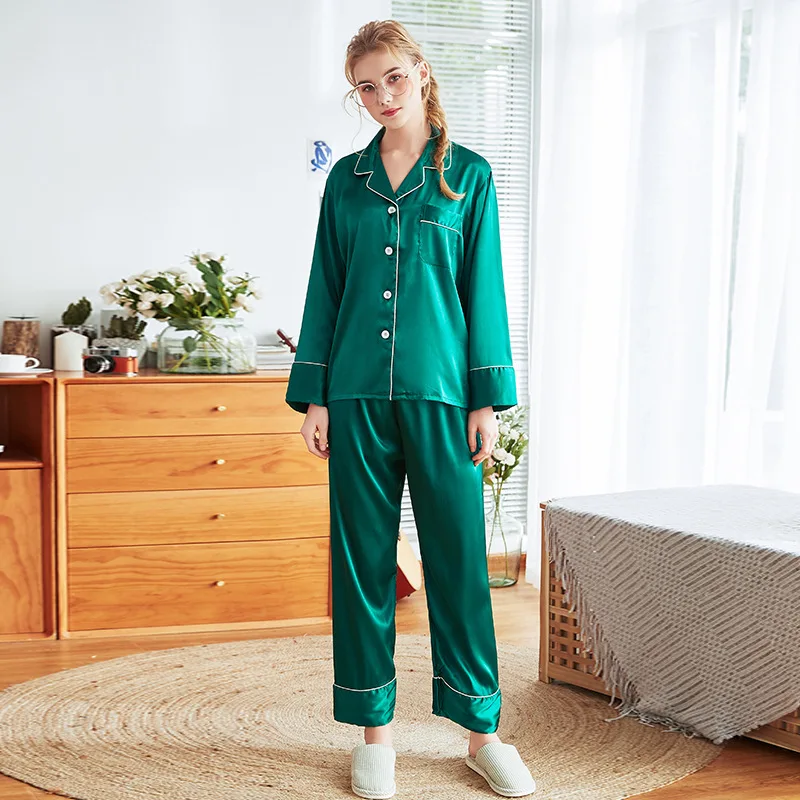 Зеленая летняя шелковистая Пижама для сна женский топ на бретелях Брюки Костюм