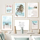 Скандинавские весенние пляжные птицы, цветы с изображением пальм, скандинавские стены, искусство, холст, живопись, плакаты, принты, картинки для декора гостиной