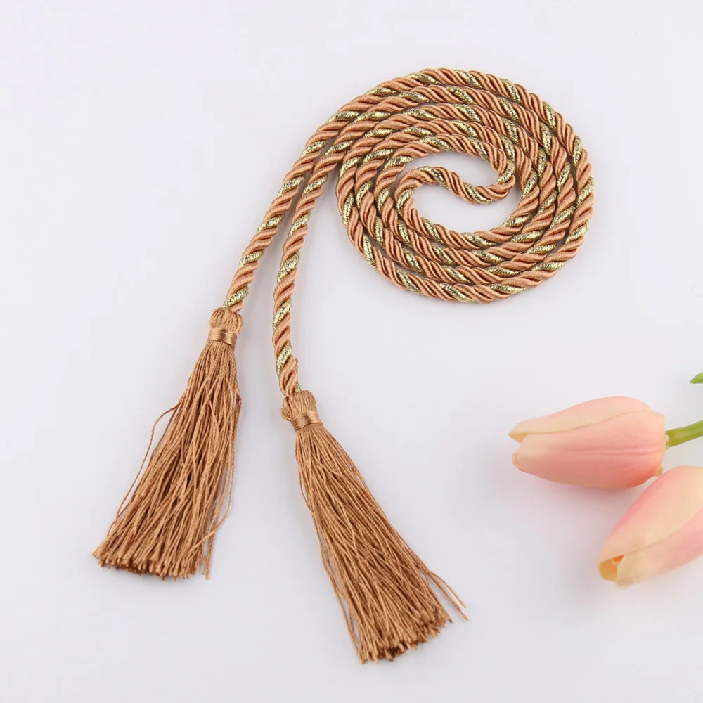 Розовая веревка с кисточками Завязывающиеся сзади бахромой черный павлин/синий