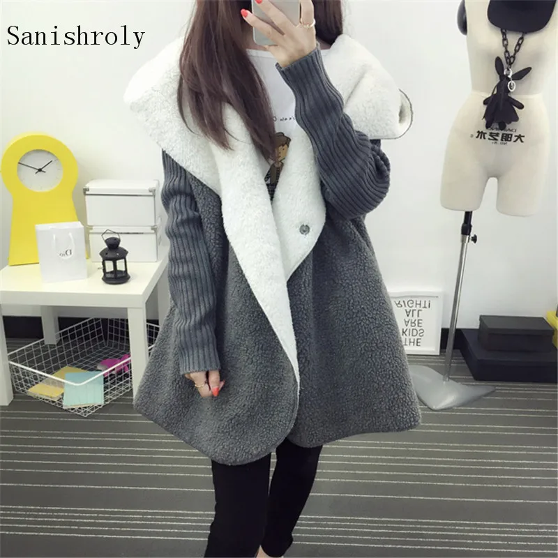 Женское пальто с капюшоном Sanishroly утепленный бархатный свитер длинным рукавом