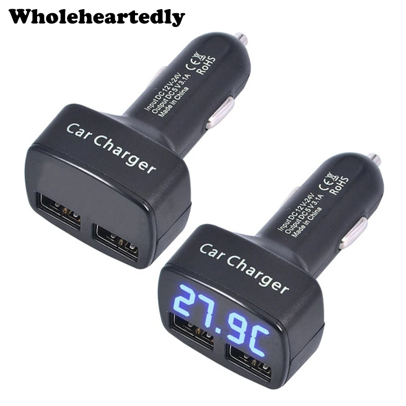 

Universal 4 in 1 Car Dual USB Charger DC 5V 3.1A with Voltage/temperature/Current Meter Tester Adapter Digital LED Display