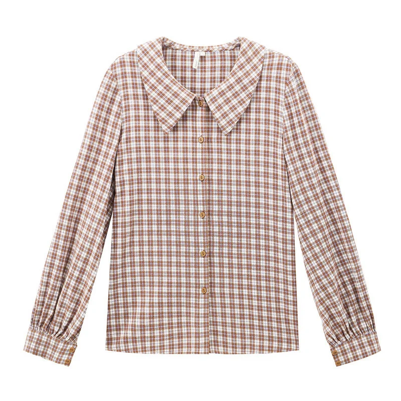 INMAN зима 2019 Новое поступление Ретро стиль 100% хлопок кукольный воротник клетчатая