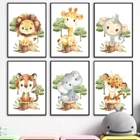 woodland animals nursery wall art print lion giraffe elephant leopard canvas painting nordic poster decor picture baby kids room