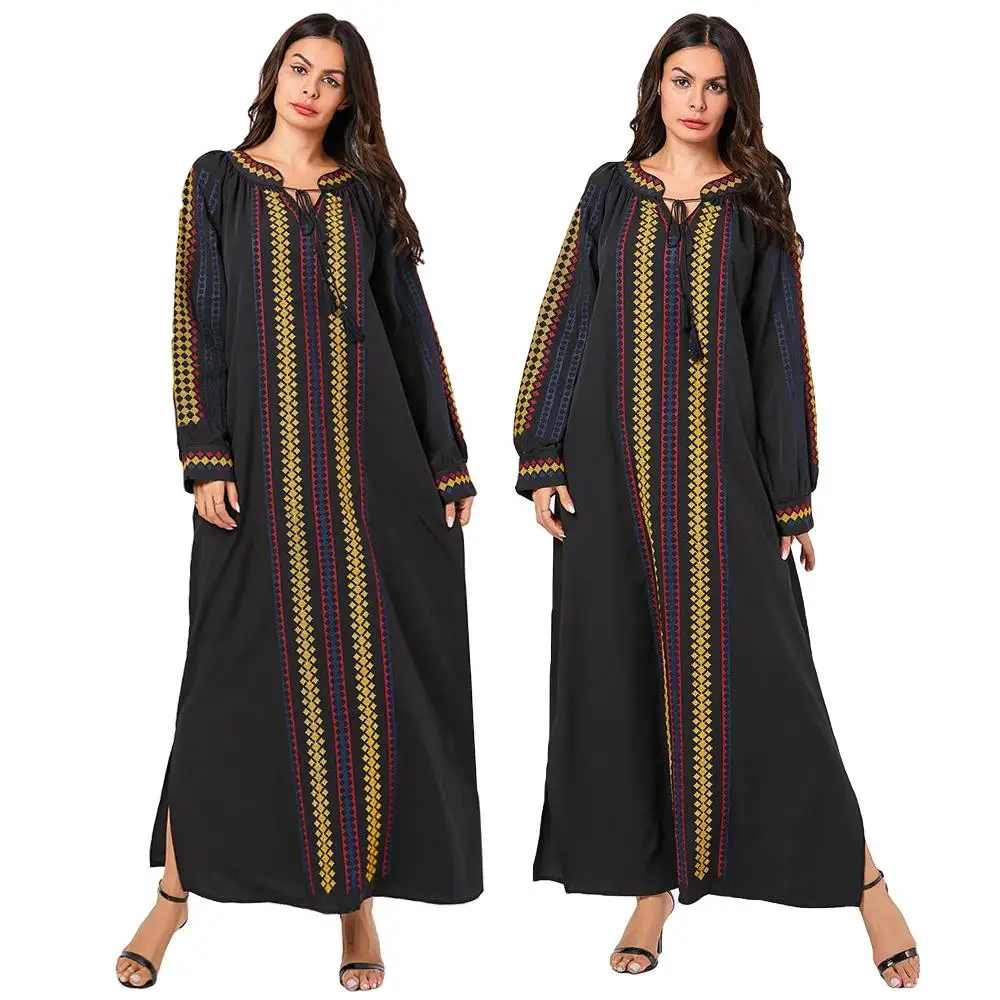 Abaya женские мусульманские платья с вышивкой и длинными рукавами Дубай Кафтан